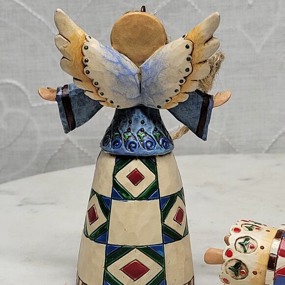 Jim Shore Heartwood Creek Angels 2002 Pair Mini 4" Folk Art Patchwork Figurines - Picture 8 of 12